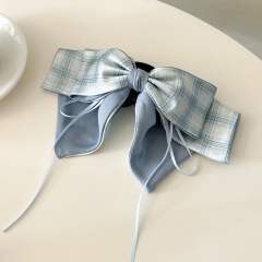 Elegant plaid pattern layer bow women hair claw clips
