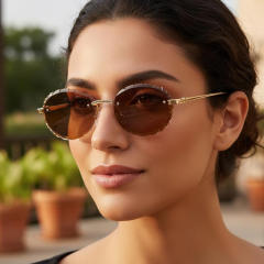 Vintage oval shape rimless women men sunglasses