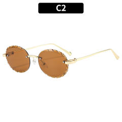 Vintage oval shape rimless women men sunglasses