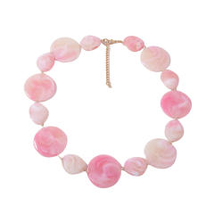 Sweet pink color acrylic round piece necklace earrings set