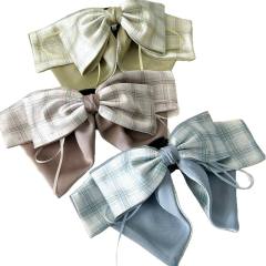 Elegant plaid pattern layer bow women hair claw clips
