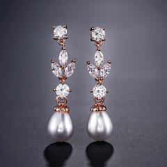 Elegant pearl white stone drop earrings women's high-end design jewelry wholesale wedding jewelry