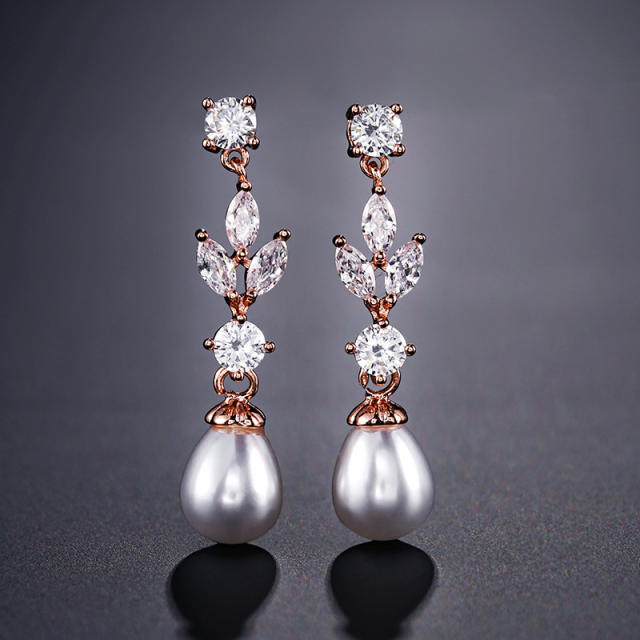 Elegant pearl white stone drop earrings women's high-end design jewelry wholesale wedding jewelry