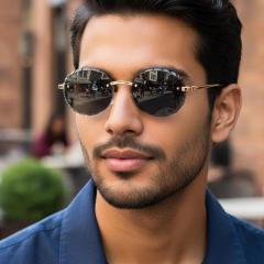 Vintage oval shape rimless women men sunglasses