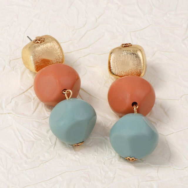 Korean fashion fresh color geometric square dangel earrings for women