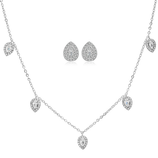 Water Drop Zircon Necklace Earrings Set  Exquisite Light Luxury Simple jewelry set