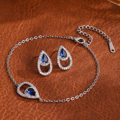Personalized   Copper Inlaid Zirconium Water Drop Bracelet Earrings set