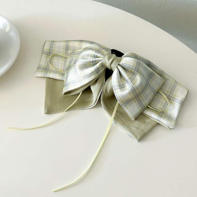 Elegant plaid pattern layer bow women hair claw clips