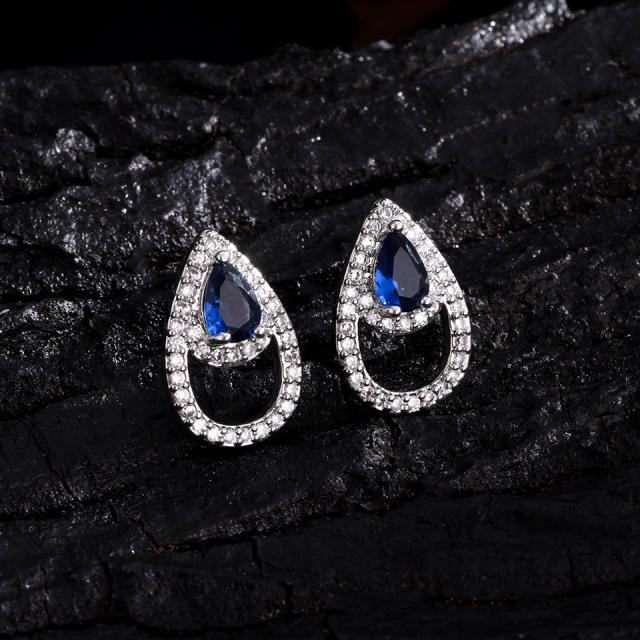 Personalized   Copper Inlaid Zirconium Water Drop Bracelet Earrings set