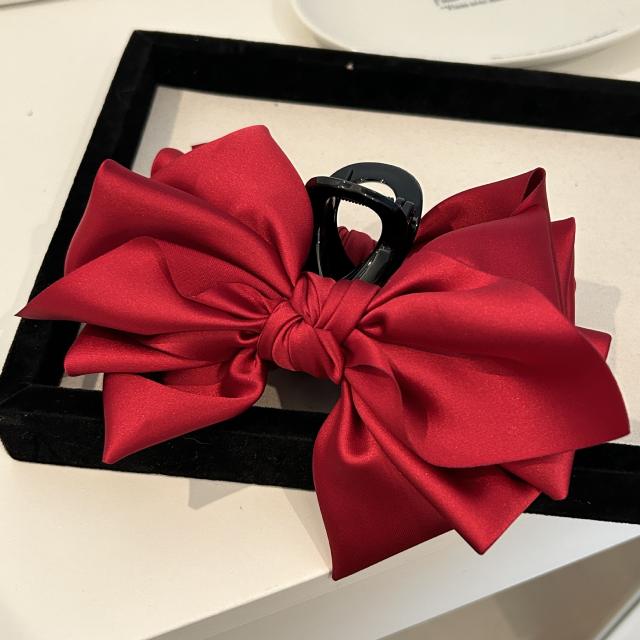 Large size satin big bow hair claw clips for women