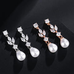 Elegant pearl white stone drop earrings women's high-end design jewelry wholesale wedding jewelry