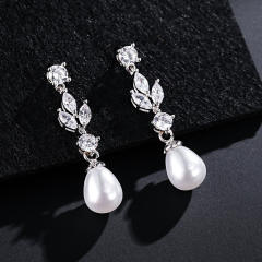 Elegant pearl white stone drop earrings women's high-end design jewelry wholesale wedding jewelry