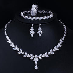 Fashionable Zircon Earrings Necklace Bracelet Ring Four-Piece Set Bridal Wedding Jewelry Set