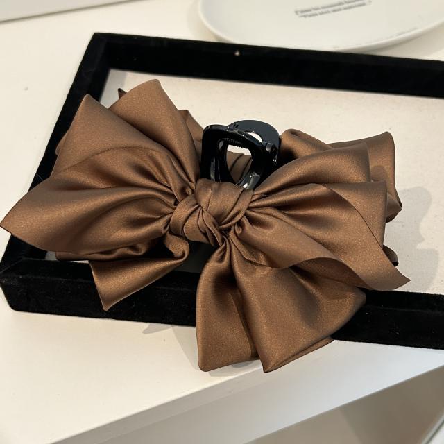 Large size satin big bow hair claw clips for women