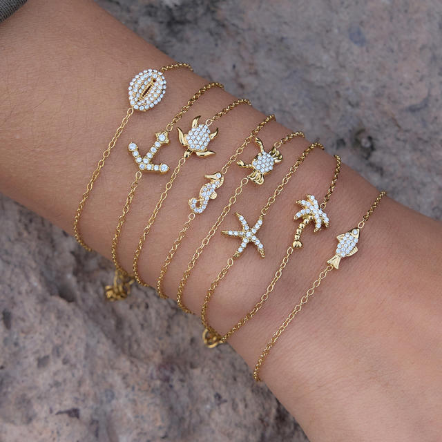 18KG holiday styel full diamond shell seahorse stainless steel necklace bracelet set