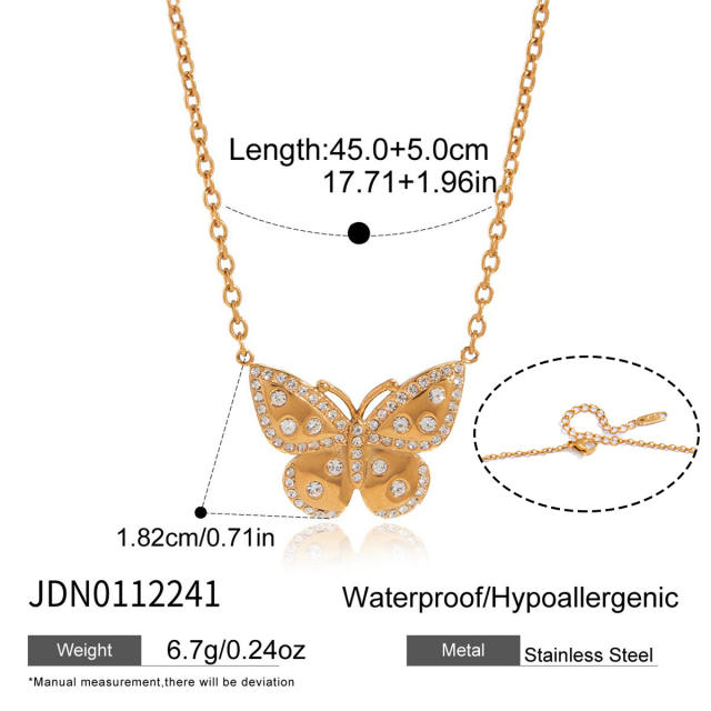 Hot sale diamond butterfly stainless steel necklace