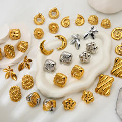 18K geometric square star leaf easy match stainless steel earrings studs