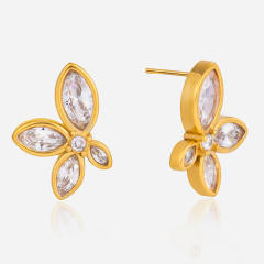 Elegant diamond flower butterfly shape stainless steel studs earrings