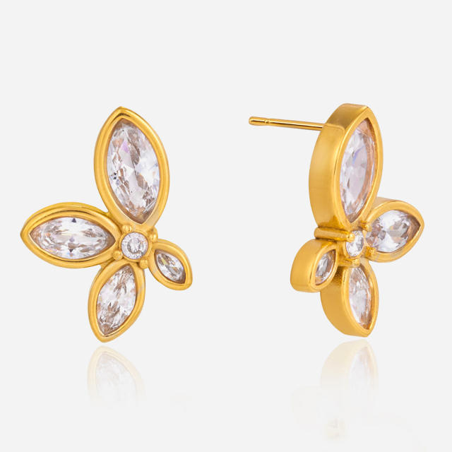 Elegant diamond flower butterfly shape stainless steel studs earrings