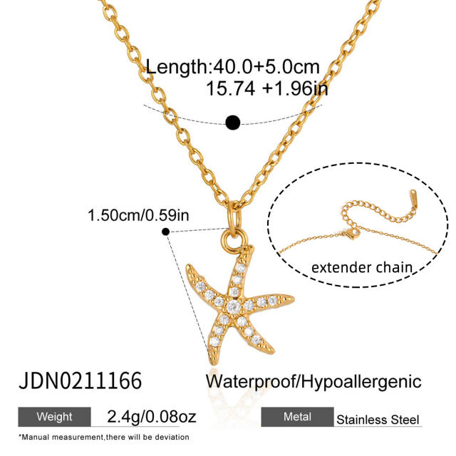 18KG holiday styel full diamond shell seahorse stainless steel necklace bracelet set