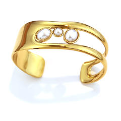 18KG pearl natural stone inlaid hollow out stainless steel bangle bracelet