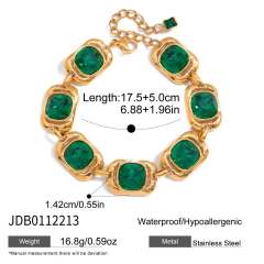 Green glass crystal inlaid stainless steel bracelet earrings set