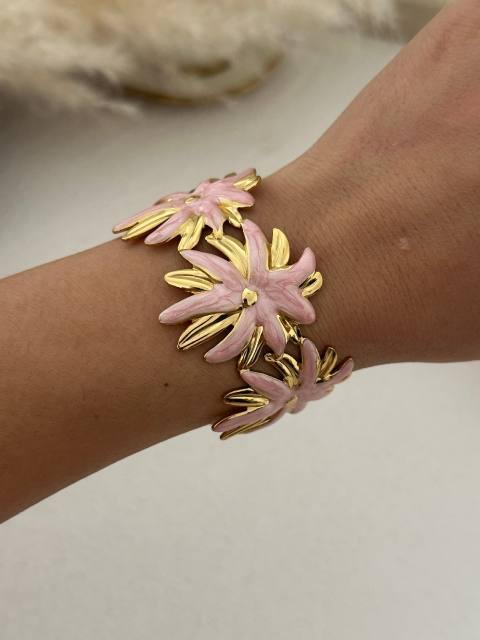 Hot sale sweet pink color enamel stainless steel bangle bracelet holiday ocean hand jewelry