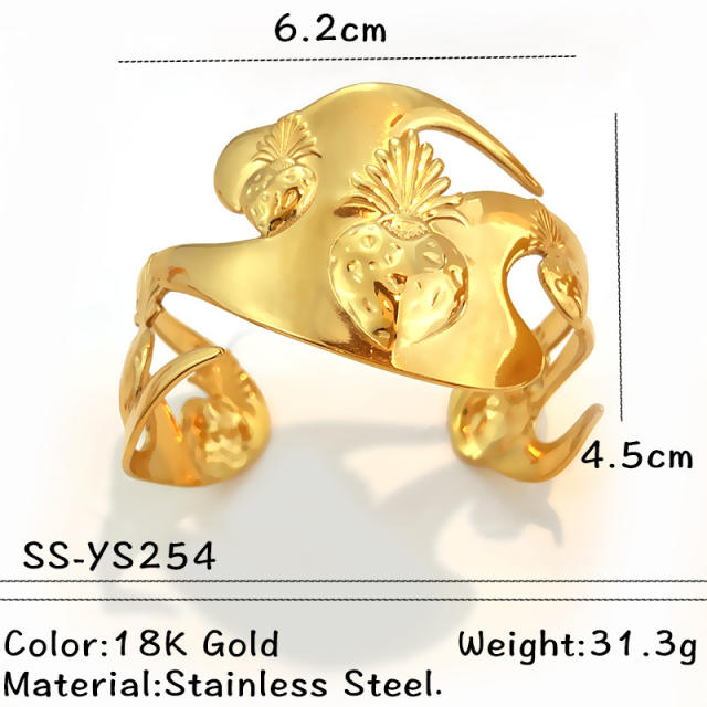 18KG orange color enamel leaf design stainless steel bangle bracelet