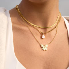 Hot sale diamond butterfly stainless steel necklace