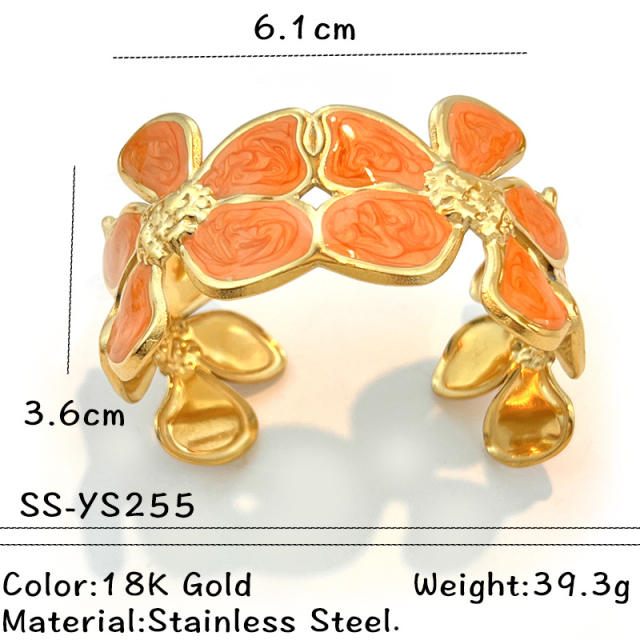 18KG orange color enamel leaf design stainless steel bangle bracelet