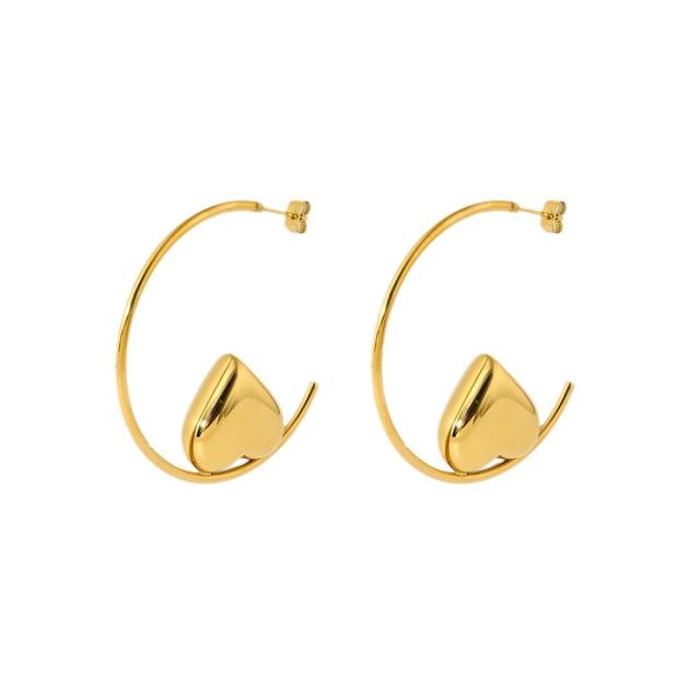 Exaggerated Glossy Round Ball Heart-Shaped Stainless Steel Earrings
