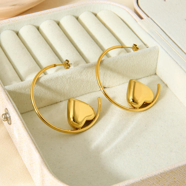 Exaggerated Glossy Round Ball Heart-Shaped Stainless Steel Earrings