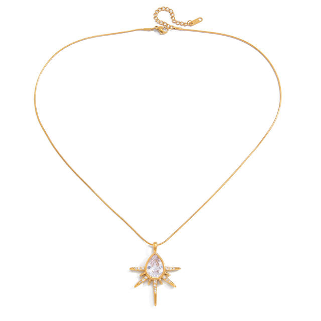 Classic diamond drop sunshine pendant stainless steel necklace