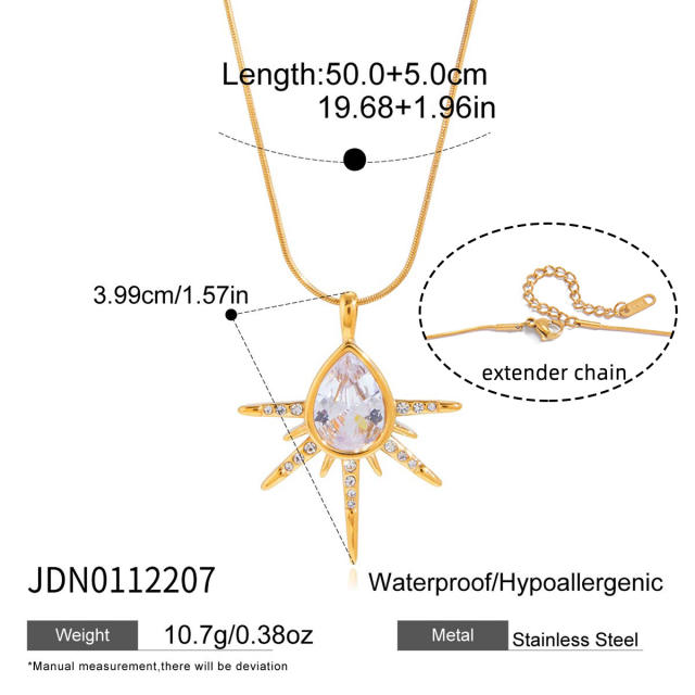 Classic diamond drop sunshine pendant stainless steel necklace