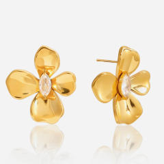 Elegant Stainless Steel Flower Zircon Stud Earrings