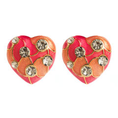 Elegant color enamel heart diamond ear studs earrings