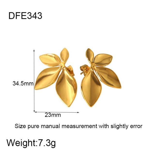 18K geometric square star leaf easy match stainless steel earrings studs