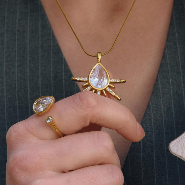 Classic diamond drop sunshine pendant stainless steel necklace