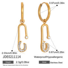 18KG diamond paperclip stainless steel necklace earrings set