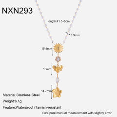 18KG pearl chain sunflower stainless steel necklace