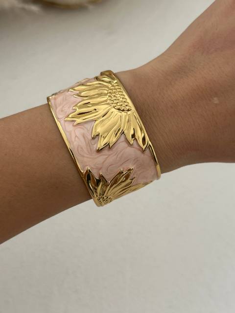 Hot sale sweet pink color enamel stainless steel bangle bracelet holiday ocean hand jewelry