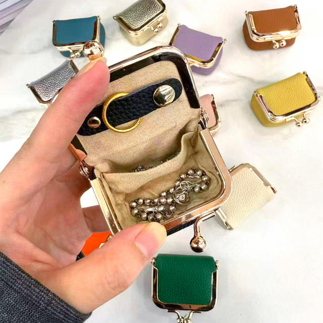 Jewelry Bag Genuine Leather Mini Ring Necklace Earrings Jewelry Box for Women