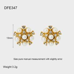 Elegant pearl bead inlaid star bow dainty stainless steel necklace earrings