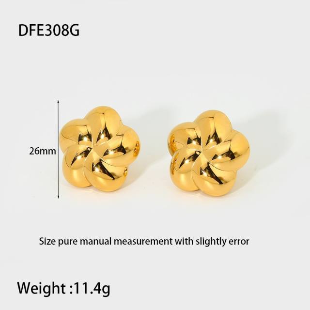 18K geometric square star leaf easy match stainless steel earrings studs