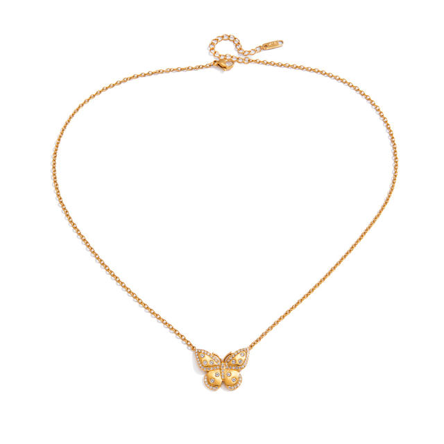 Hot sale diamond butterfly stainless steel necklace