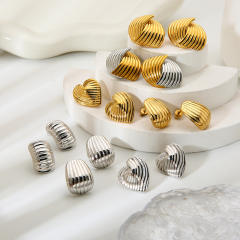 18KG striped pattern geometric heart stainless steel earrings studs