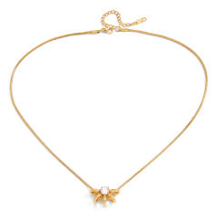 18KG unique hollow out diamond pendant stainless steel necklace