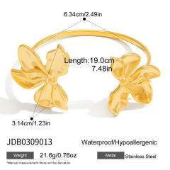 Elegant gold color leaf design stainless steel necklace bangle earrings set