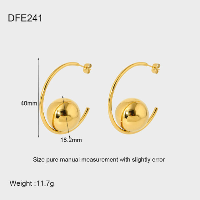 Exaggerated Glossy Round Ball Heart-Shaped Stainless Steel Earrings