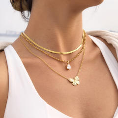 Hot sale diamond butterfly stainless steel necklace